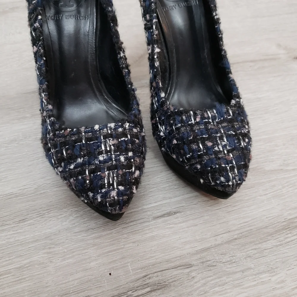 Tory Burch Size 6 Peggy Tweed and Suede High Heels Stilettos Pumps